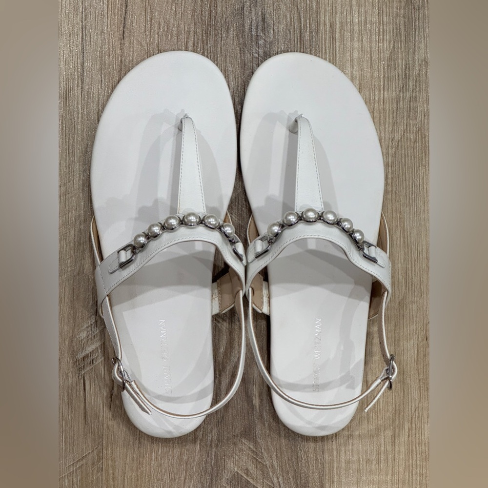 Stuart Weitzman Pearl Leather T-Strap Slingback Sandal